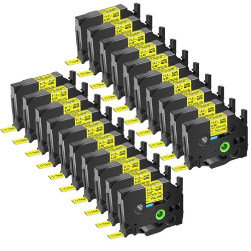 Wärme-Schrumpfrohrbezeichnungen mit HS HSE-231 HSE-631 Schwarz auf weiß gelben Arbeiten mit Etikettendrucker 3 5 10 20 Packs kompatibel(20PK Black on Yellow) von BrmElok