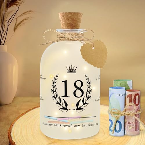 Brmeday Geschenke zum 18 geburtstag Mädchen Junge, LED Flaschenlicht Geldgeschenke Geburtstag 18, Verpackung Nachtlicht 18 Geburtstagsgeschenk Coole Geschenkideen von Brmeday