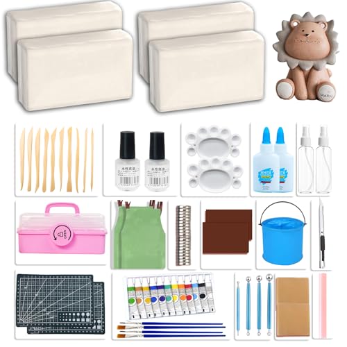 Brmeday TonTöpferset für Anfänger für Zuhause, DIY Set für Erwachsene mit 63 Pcs Töpferwerkzeugen, Mehrzweck Lufttrocknendem Ton Kreativ Set für Erwachsene (Weiß) von Brmeday