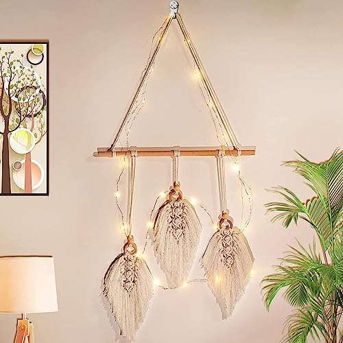 Brmeday Makramee Wandbehang Handgewebt, Boho Wanddeko Wandteppich für Wohnzimmer, Schlafzimmer, Kinderzimmer, Boho Deko mit LED Lichterkette Brmeday Makramee Wandbehang Handgewebt, Boho Wanddeko Wandteppich für Wohnzimmer, Schlafzimmer, Kinderzimmer, Boho Deko mit LED Lichterkette von Brmeday