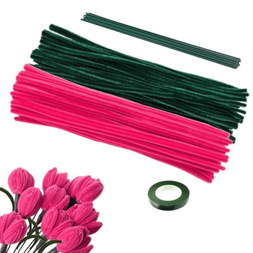 Bouquet Pfeifenreiniger Set, 200 Stück Pfeifenputzer zum Basteln Blumen, mit Grün Basteldraht, Klebeband für Mama, Frau, Freundinnen, Hochzeit, Geburtstag, Blumenstrauß DIY Dekorationen von Brmeday
