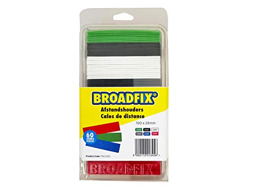 BROADFIX® Premium Verglasungsklötze | 28 x 100 mm | Unterlegplatten, Abstandshalter, Distanzklötze aus Kunststoff (Set: 1,2,3,4,5,6 mm (60 Stück)) von Broadfix