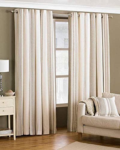 Broadway Stripe Coffee Ring Top Curtains- Beige,168cm x 229cm von Paoletti