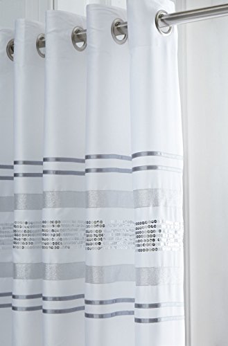 Broadway modernes Ring Top Bereit Voll Gefüttert Pailletten-Design Öse Paar Vorhänge, Polyester, Weiß, 168 x 183 cm von BIGMUMU