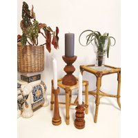3Er Set Holz Kerzenständer True Vintage , Kerzenleuchter Im Boho Style, Tiki Style Kerzenleuter, Landhaus Kerzenhalter von BrocAntiqueria