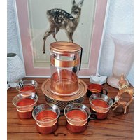 8 Tlg. Teegläser Set Mit Teekanne Und Stövchen in Rosegold, Retro Glam Teesevice von BrocAntiqueria