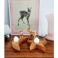 Boho Mond Und Stern Teelicht, Kerzenständer Aus Kieferholz Handgefertigter Holzmond Mit Teelichthalter von BrocAntiqueria