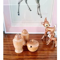 Holz Salz Und Pfeffer Menage Retro Set 1970 Teak & Pfefferstreuer Senftopf Mid Century Gewürz von BrocAntiqueria