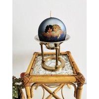 Kerzenständer Aus Messing/Chrome Mit Runder Engel Kerze, Goldener Glitzer von BrocAntiqueria