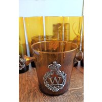 Longdrinkgläser Mit Eiswürfelbehälter Aus Den 70Er, Bernsteinfarbene Gläser Vintage 70Ern, Eiswürfelbehälter, Glas von BrocAntiqueria