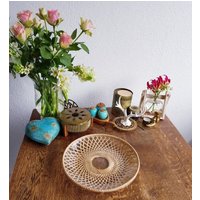 Schale Aus Rattangeflecht Mit Glasschale Von Murmann Design, Design Boho Obstschale Rattan Und Glas von BrocAntiqueria
