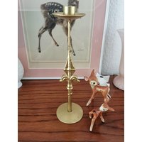 Sensationeller Fleur De Lis Kerzenständer, Mond Kerzenständer Aus Metall, Goldfarben, Kerzenleuchter von BrocAntiqueria