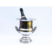 Vintage Silberner Metall-Champagner-Eimer, Tassen-Weinflaschenkühler von BrocanteMaJolie