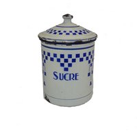 Lustucru Zuckerdose Aus Emailliertem Blech/Metallzuckerdose Für Vintage-Küche Frankreich Frühstücks-Emaille-Kollektion Kaffeedekoration von BrocantenFrance
