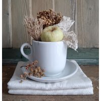Rar 1 Antike Tasse & Unterteller Kaffeekakaoteetasse Aus Dickem Porzellaneisenstein...weisses Geschirr von BrocanteundAntikes