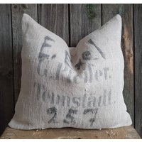 Rar Kissenhülle Aus Antiken Handgewebten Getreidesackleinenleinensack...schönes Leinenkissenfarmhouse Kissenvintage Kissenbauernkissen von BrocanteundAntikes