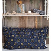 Rarität Kissenhülle in Indigoblau Mit Gelb Holzstempel Handbedruckt Und Handgewebten Leinen Verarbeitet...schönes Bauernhauskissen von BrocanteundAntikes