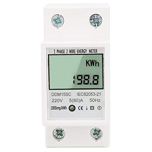 Broco Energiezähler, LCD-Digitalanzeige Einphasig DIN-Schiene Elektronische Energie KWh Meter 5-80A DDM15SC von Broco