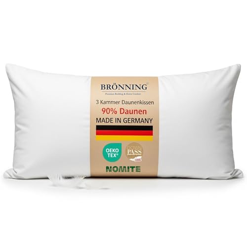 Brönning Made in Germany Daunenkissen 40x80 | 3-Kammer Daunenkissen | Kopfkissen 40x80 Daunen ideal für Allergiker | Weiches Kissen 40x80 | Federkissen von Brönning