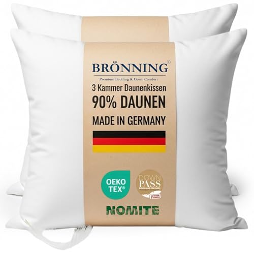 Brönning Made in Germany 2er Set Daunenkissen 80x80 cm - 3-Kammer Daunenkissen - Kopfkissen 80x80 90% Daunen & 10% Federn - Kissen ÖKO-TEX & Downpass (2X 80x80 cm) von Brönning