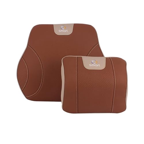 BrohN Auto-Innenzubehör Sitzkissen Rückenkissen Kopfstütze Echtleder Rückenlehne für Smart 451 453 Fortwo Forfour 09–20,Brown Style von BrohN