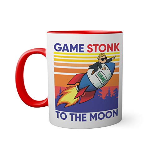 GameStop To the Moon Game Vintage Tasse innen und am Henkel rot außen weiß Mug 330ml von BroiderStudio