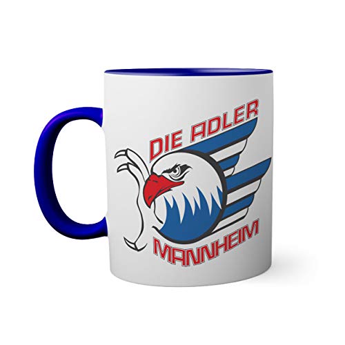 Ice Hockey Team Adler Manheim Eishockey Tasse innen und am Henkel dunkelblau außen weiß 330ml von BroiderStudio