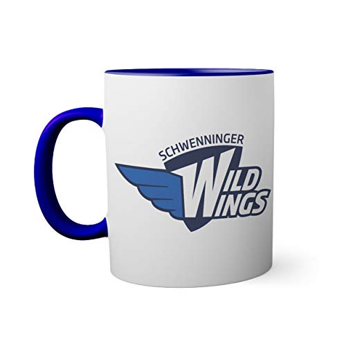 Ice Hockey Team Schwenninger Wild Wings Eishockey Tasse innen und am Henkel dunkelblau außen weiß 330ml von BroiderStudio