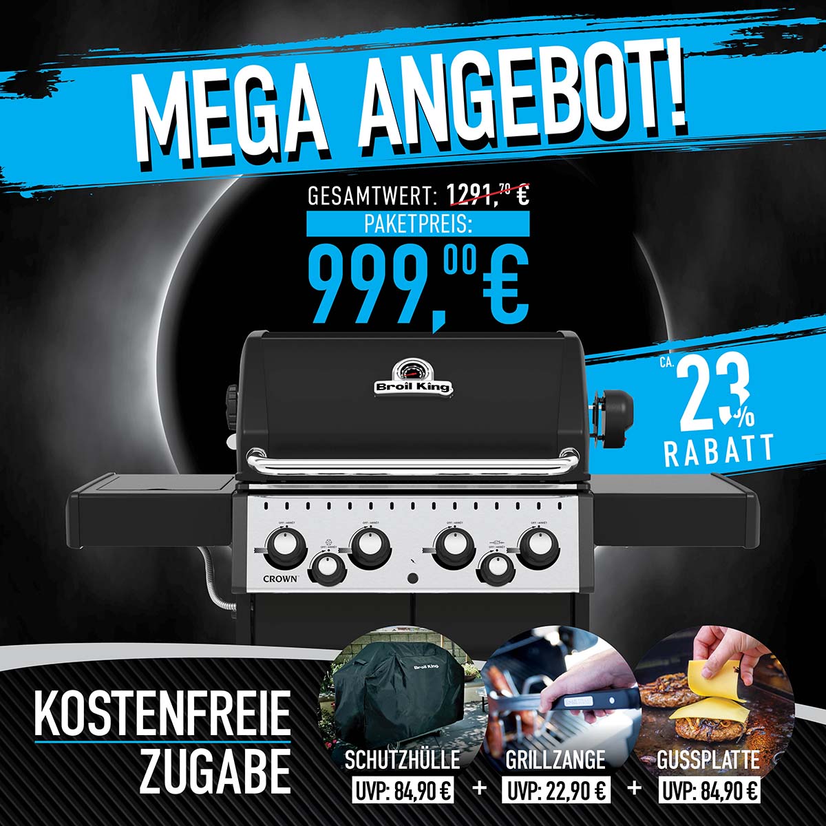 Broil King Crown 490 Promo Aktion, inkl. Abdeckhaube, Drehspieß & Gussplatte von Broil King