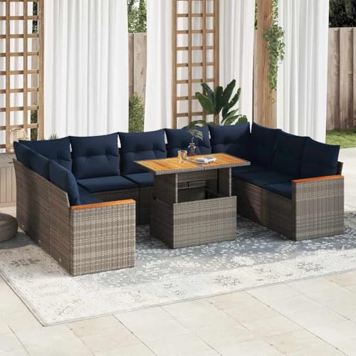 Brokky 10-TLG. Garten-Sofagarnitur mit Kissen Garten LoungemöBel Set Lounge Set Outdoor Garden Sofas Grau Poly Rattan / 3327533 von Brokky