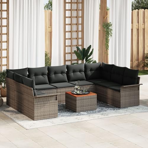 Brokky 10-TLG. Garten-Sofagarnitur mit Kissen Garten LoungemöBel Set Lounge Set Outdoor Garden Sofas Grau Poly Rattan / 3347370 von Brokky
