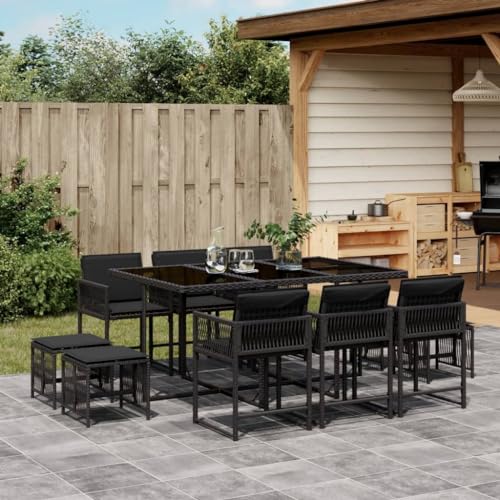 Brokky 11-TLG. Garten-Essgruppe mit Kissen GartenmöBel Set Gartenset Tisch Und StüHle Essgruppe Outdoor Schwarz Poly Rattan / 3211507 von Brokky