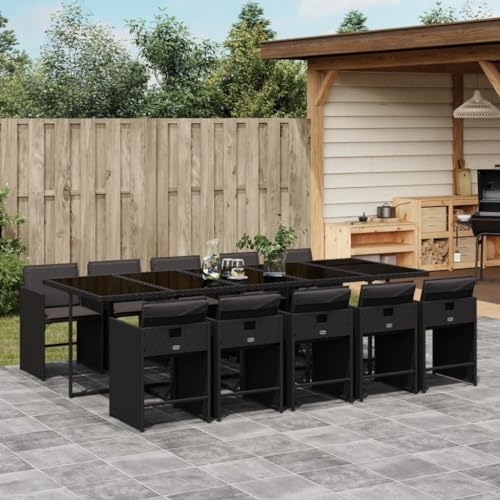 Brokky 11-TLG. Garten-Essgruppe mit Kissen GartenmöBel Set Gartenset Tisch Und StüHle Essgruppe Outdoor Schwarz Poly Rattan / 3277878 von Brokky