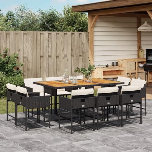 Brokky 11-TLG. Garten-Essgruppe mit Kissen GartenmöBel Set Gartenset Tisch Und StüHle Essgruppe Outdoor Schwarz Poly Rattan / 3278162 von Brokky