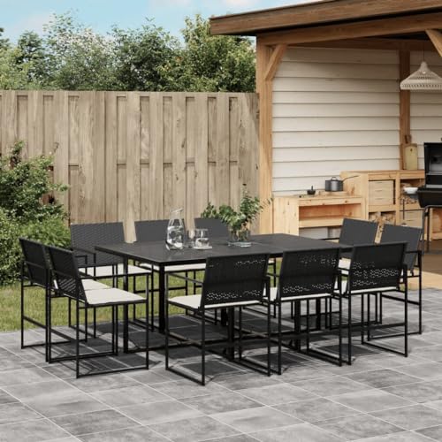 Brokky 11-TLG. Garten-Essgruppe mit Kissen GartenmöBel Set Gartenset Tisch Und StüHle Essgruppe Outdoor Schwarz Poly Rattan / 3295064 von Brokky