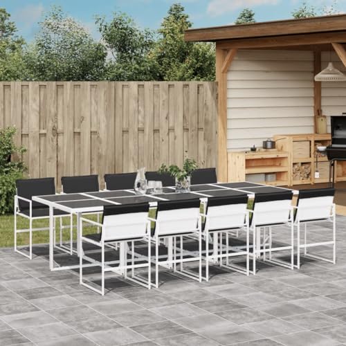 Brokky 11-TLG. Garten-Essgruppe mit Kissen GartenmöBel Set Gartenset Tisch Und StüHle Essgruppe Outdoor Weiß Textilene / 3295106 von Brokky