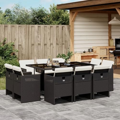 Brokky 11-TLG. Garten-Essgruppe mit Kissen GartenmöBel TerrassenmöBel Garten Sitzgruppe Essgruppe Garten MöBel Set Schwarz Poly Rattan / 3210666 von Brokky
