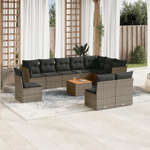 Brokky 11-TLG. Garten-Sofagarnitur mit Kissen GartenmöBel Set Lounge Sofa Outdoor Gartenlounge Outdoor Grau Poly Rattan / 3256032 von Brokky