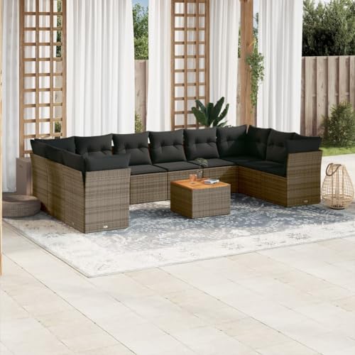 Brokky 11-TLG. Garten-Sofagarnitur mit Kissen GartenmöBel Set Lounge Sofa Outdoor Gartenlounge Outdoor Grau Poly Rattan / 3256165 von Brokky