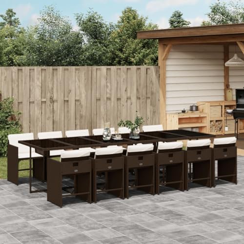 Brokky 13-TLG. Garten-Essgruppe mit Kissen GartenmöBel Set Gartenset Tisch Und StüHle Essgruppe Outdoor Braun Poly Rattan / 3277892 von Brokky