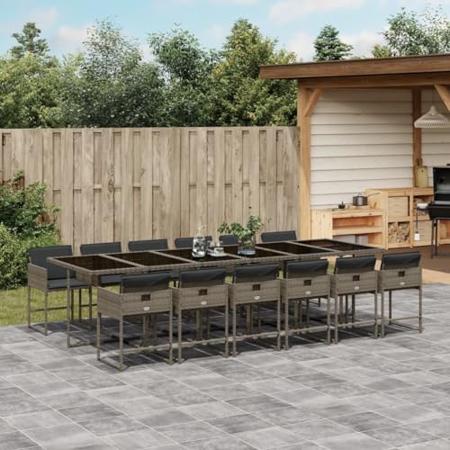 Brokky 13-TLG. Garten-Essgruppe mit Kissen GartenmöBel Set Gartenset Tisch Und StüHle Essgruppe Outdoor Grau Poly Rattan / 3278071 von Brokky