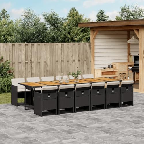 Brokky 13-TLG. Garten-Essgruppe mit Kissen GartenmöBel TerrassenmöBel Garten Sitzgruppe Essgruppe Garten MöBel Set Schwarz Poly Rattan / 3210591 von Brokky