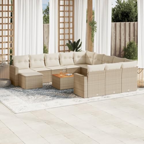 Brokky 13-TLG. Garten-Sofagarnitur mit Kissen Garten LoungemöBel Set Lounge Sofa Outdoor Gartenlounge Outdoor Lounge Sofa Beige Poly Rattan / 3256758 von Brokky