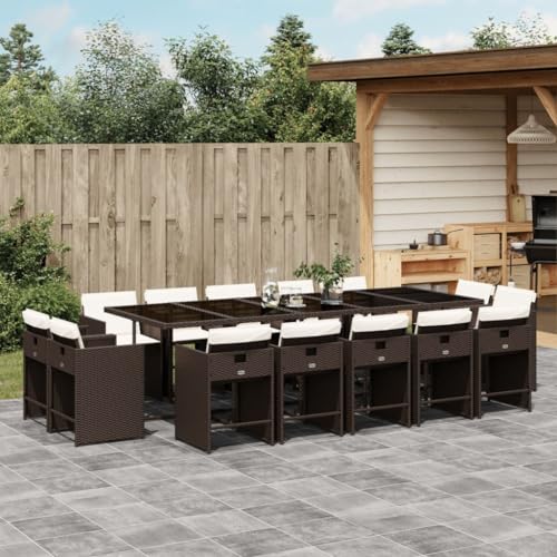 Brokky 15-TLG. Garten-Essgruppe mit Kissen GartenmöBel Set Gartenset Tisch Und StüHle Essgruppe Outdoor Braun Poly Rattan / 3278000 von Brokky