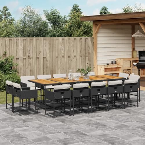 Brokky 15-TLG. Garten-Essgruppe mit Kissen GartenmöBel Set Gartenset Tisch Und StüHle Essgruppe Outdoor Schwarz Poly Rattan / 3278186 von Brokky