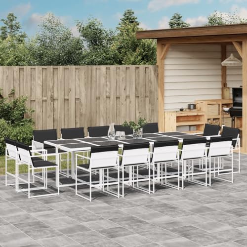 Brokky 15-TLG. Garten-Essgruppe mit Kissen GartenmöBel Set Gartenset Tisch Und StüHle Essgruppe Outdoor Weiß Textilene / 3295111 von Brokky
