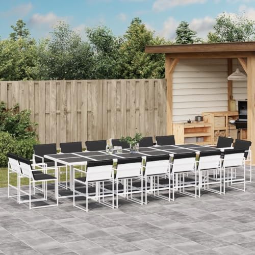 Brokky 17-TLG. Garten-Essgruppe mit Kissen GartenmöBel Set Garden Furniture Gartenset Tisch Und StüHle Essgruppe Outdoor Weiß Textilene / 3295112 von Brokky
