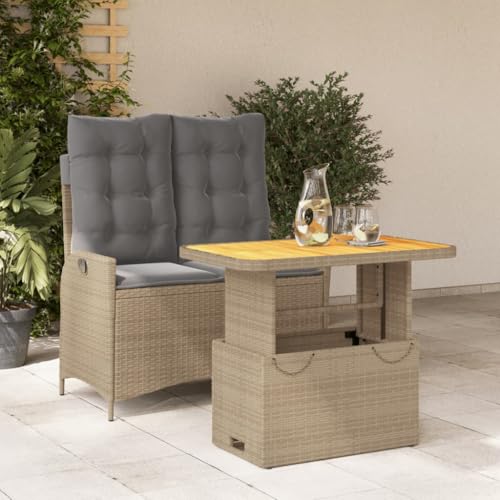Brokky 2-TLG. Garten-Essgruppe mit Kissen GartenmöBel Set Garden Furniture Gartenset Tisch Und StüHle Essgruppe Outdoor Beige Poly Rattan / 3277490 von Brokky