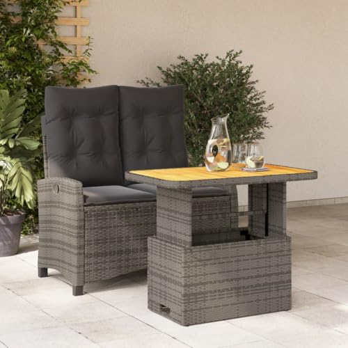 Brokky 2-TLG. Garten-Essgruppe mit Kissen GartenmöBel Set Garten Sitzgruppe Balkon MöBel Set Grau Poly Rattan / 3277406 von Brokky