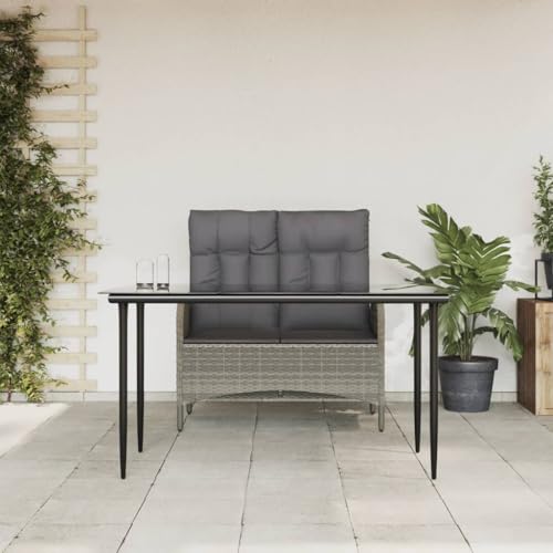 Brokky 2-TLG. Garten-Essgruppe mit Kissen GartenmöBel Set TerrassenmöBel Essgruppe Garden Set Garten Sitzgruppe Grau Poly Rattan von Brokky